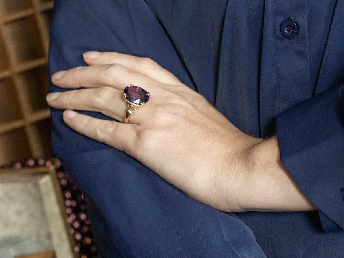 Nautical Themed Amethyst and Gold Cocktail Ring