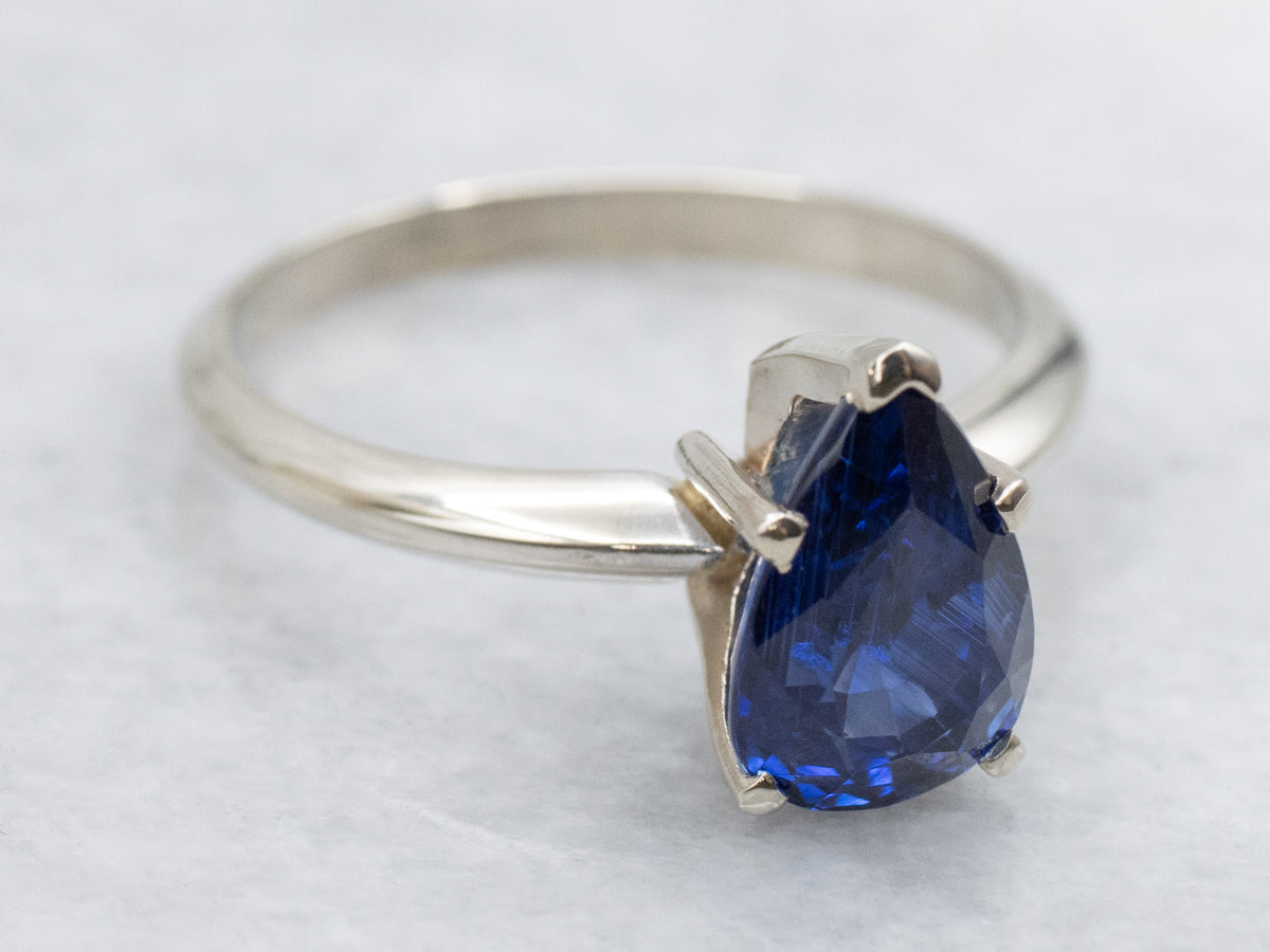 Pear-Cut Sapphire Solitaire Ring in White Gold
