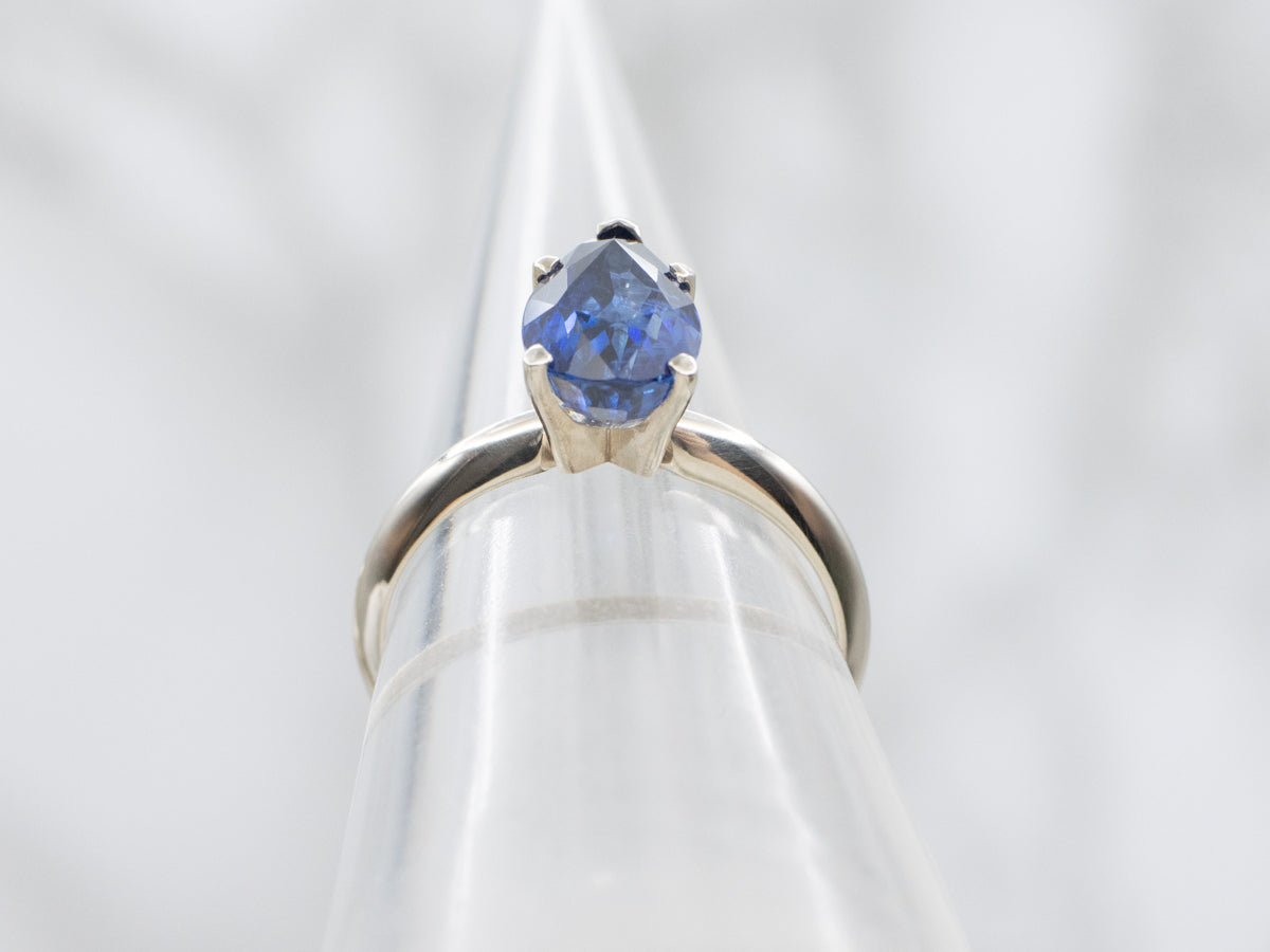 Pear-Cut Sapphire Solitaire Ring in White Gold
