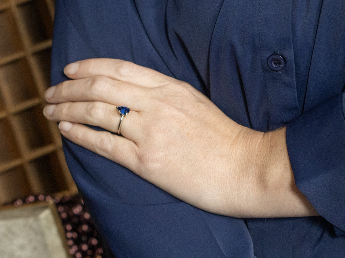 Pear-Cut Sapphire Solitaire Ring in White Gold