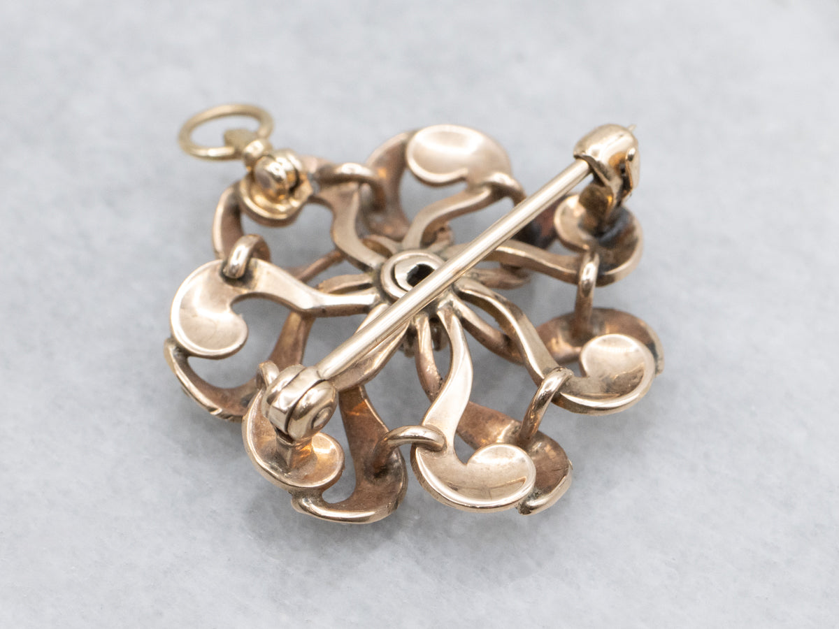 Old Mine Cut Diamond and Seed Pearl Rose Gold Pin and Pendant