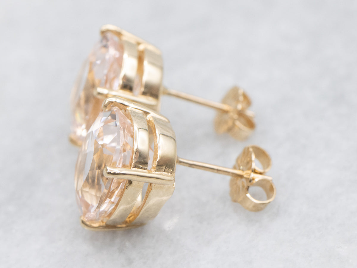 Oval Cut Morganite Yellow Gold Stud Earrings