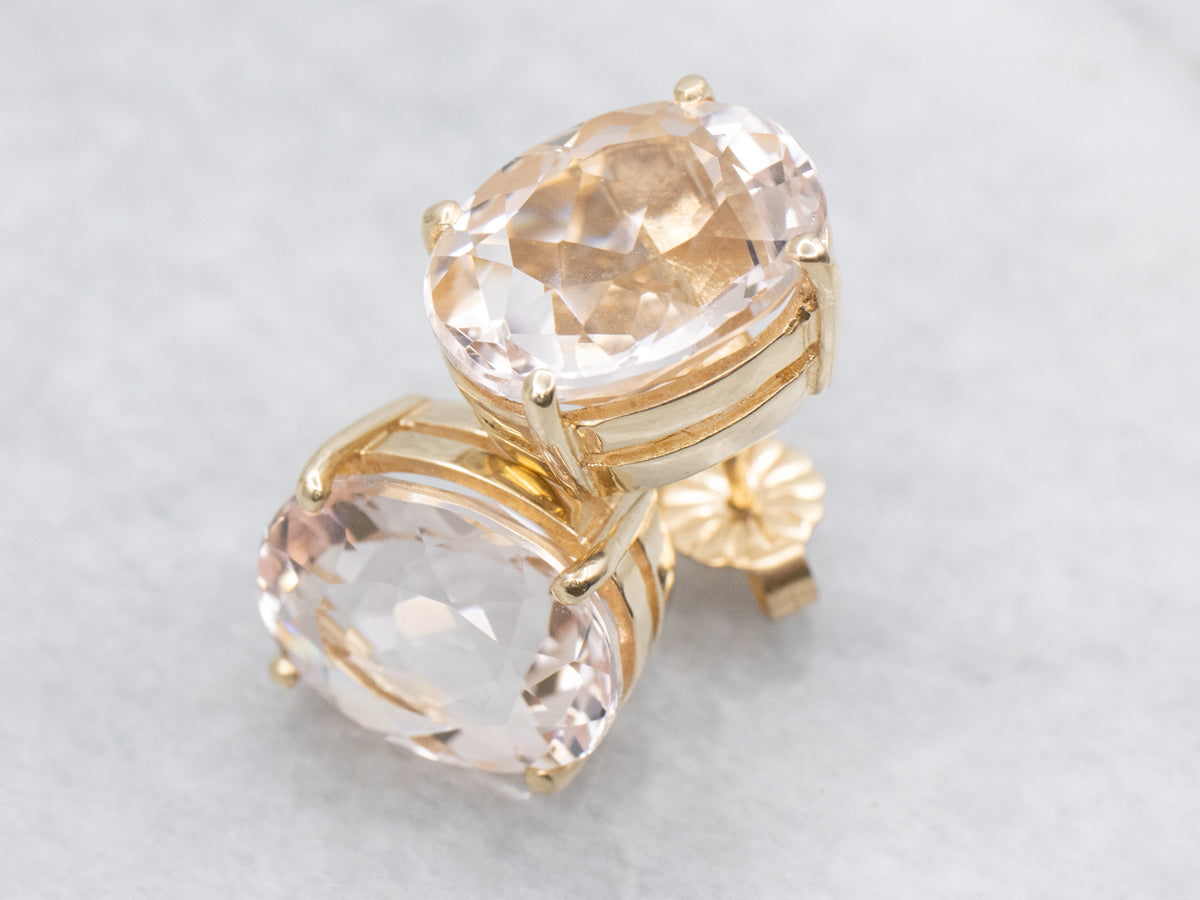 Oval Cut Morganite Yellow Gold Stud Earrings