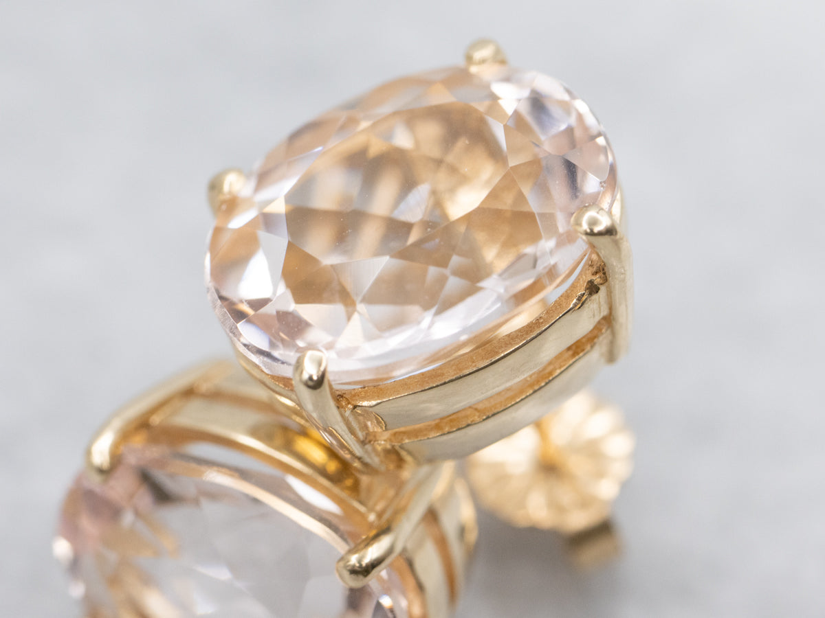 Oval Cut Morganite Yellow Gold Stud Earrings