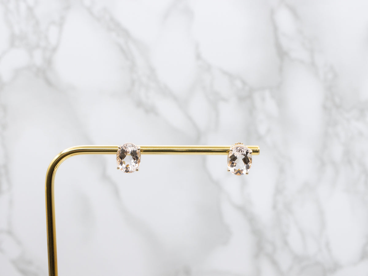 Oval Cut Morganite Yellow Gold Stud Earrings