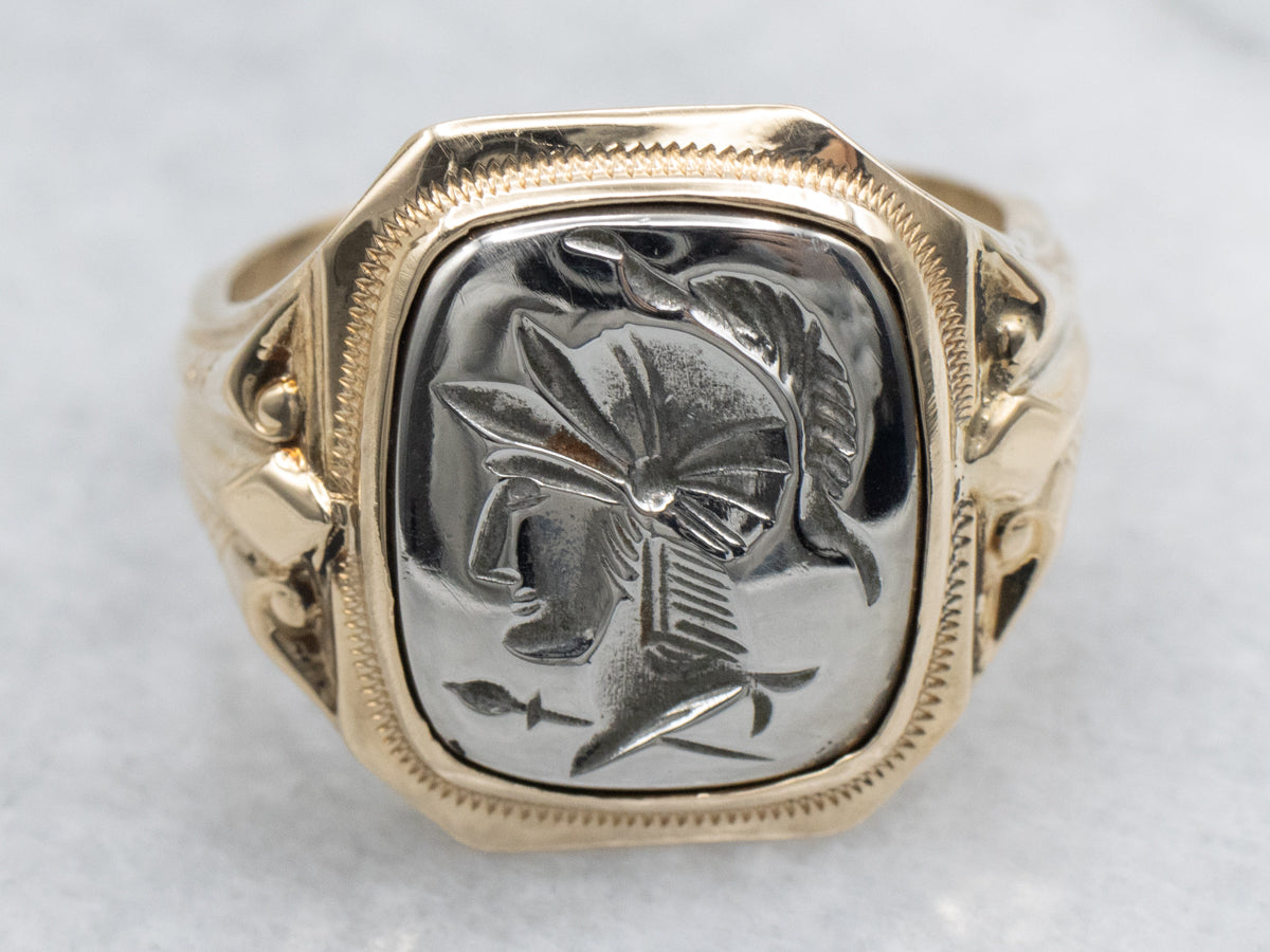 Ostby and Barton Gold Hematite Intaglio Ring