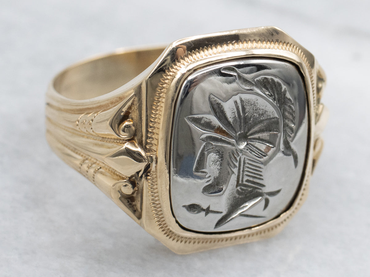 Ostby and Barton Gold Hematite Intaglio Ring