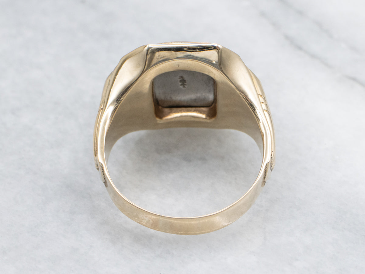 Ostby and Barton Gold Hematite Intaglio Ring