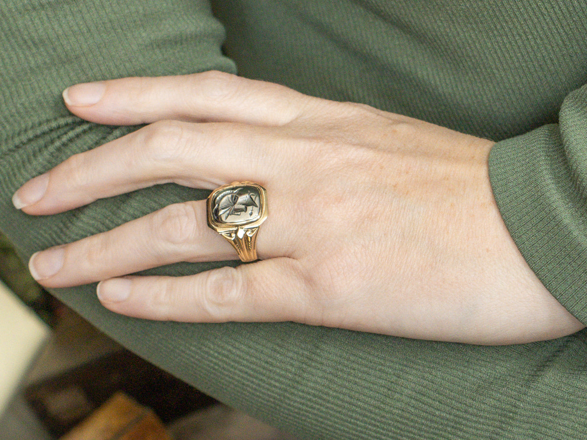 Ostby and Barton Gold Hematite Intaglio Ring