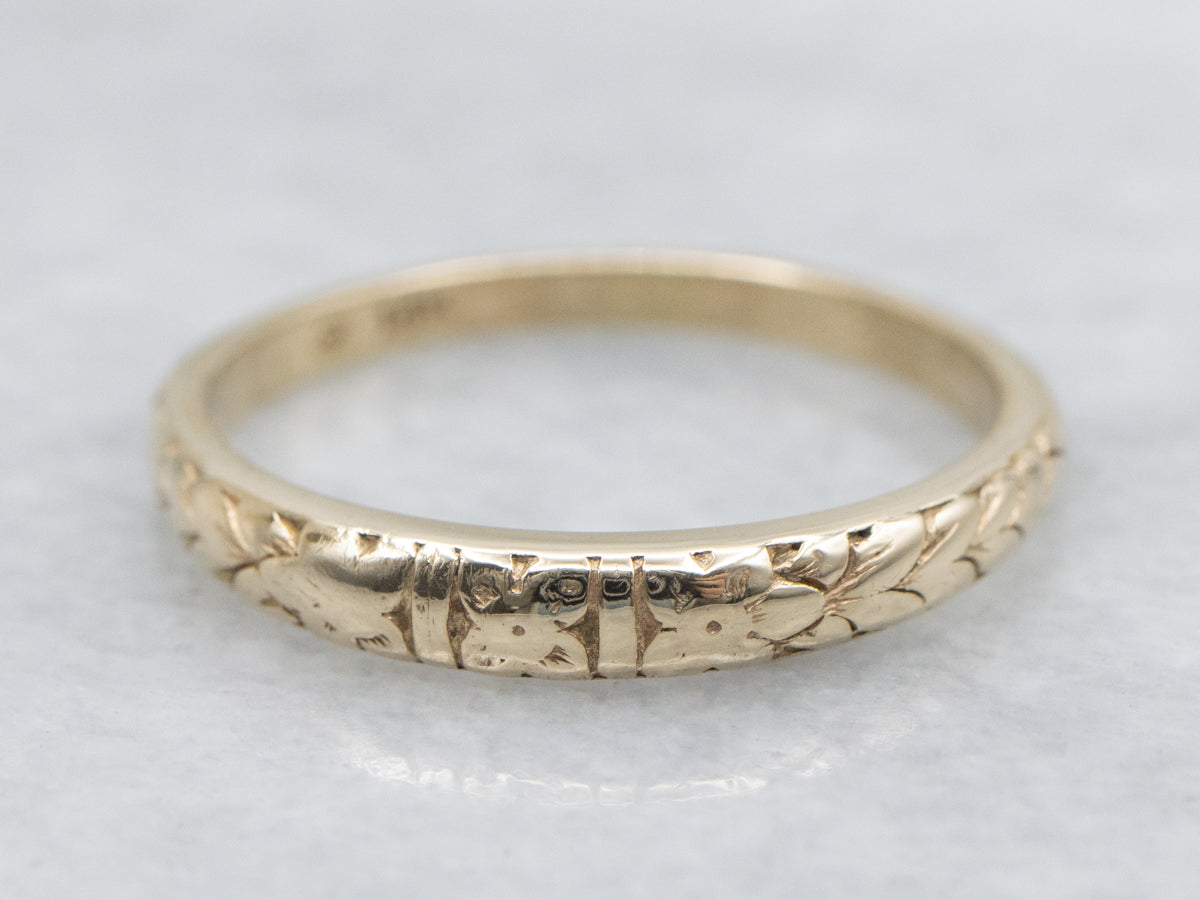 Antique Gold Forget-Me-Not Floral Pattern Band