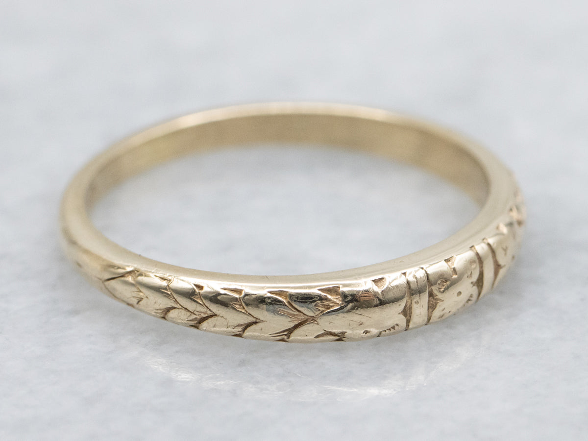 Antique Gold Forget-Me-Not Floral Pattern Band