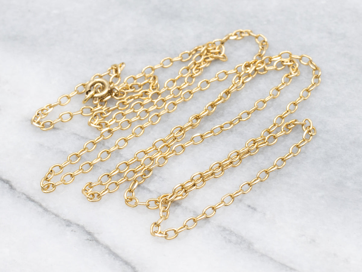 Long Yellow Gold Cable Chain with Spring Ring Clasp