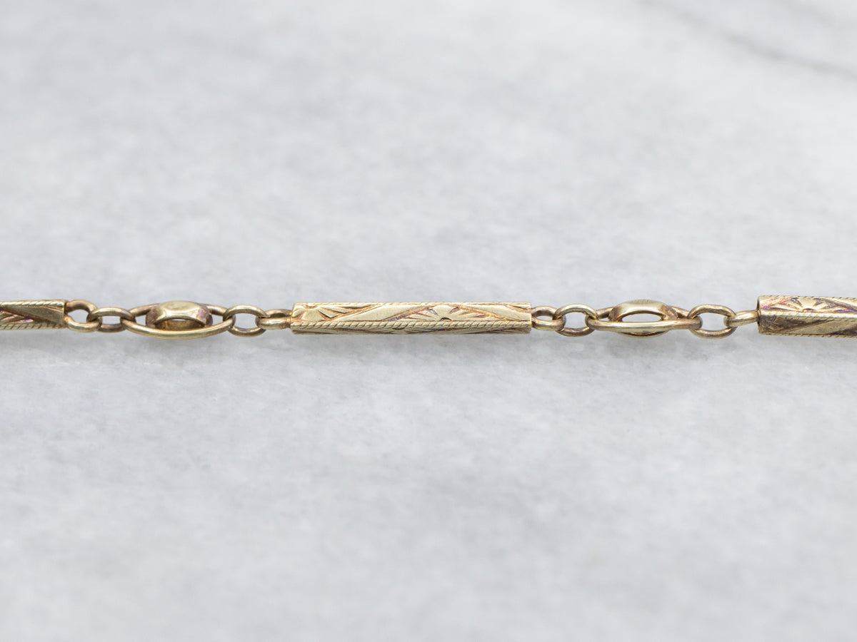 Engraved Gold Floral Bar Link Pocket Watch Chain