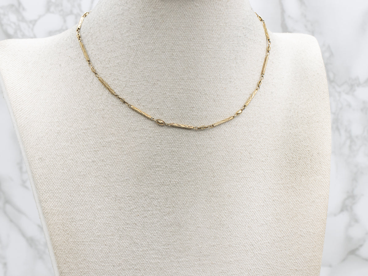 Engraved Gold Floral Bar Link Pocket Watch Chain