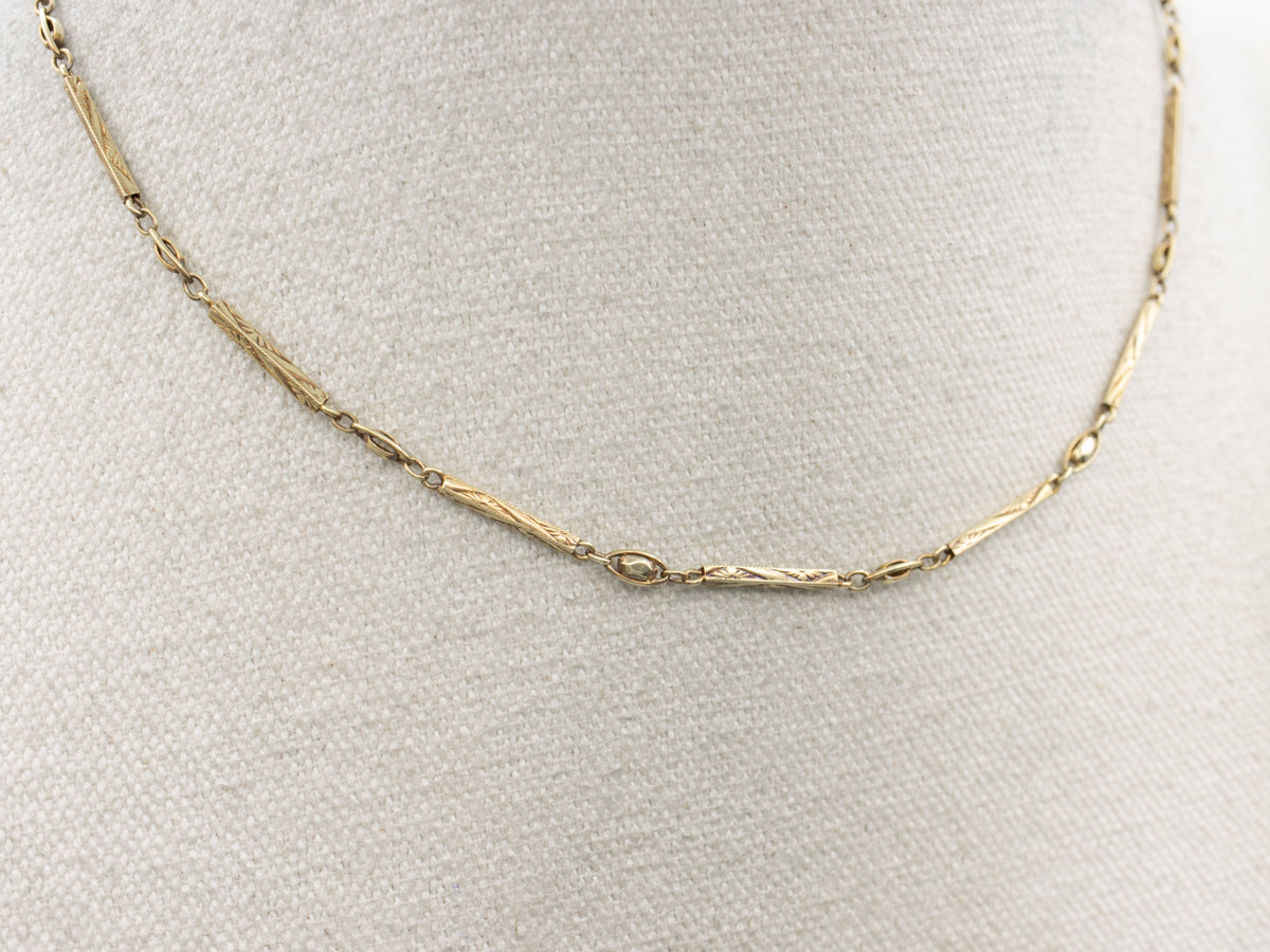 Engraved Gold Floral Bar Link Pocket Watch Chain