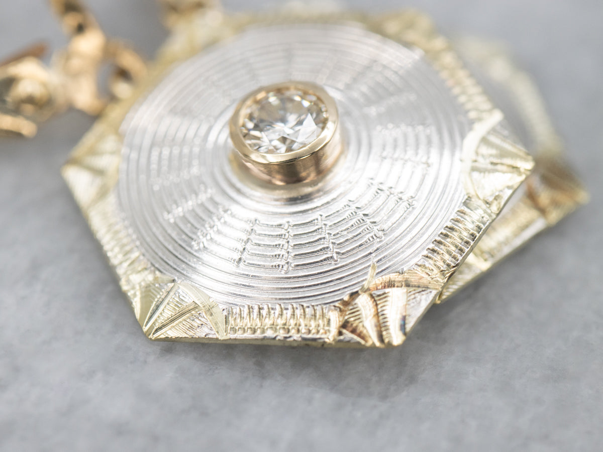 Hexagonal Diamond and Gold Cufflink Conversion Drop Earrings