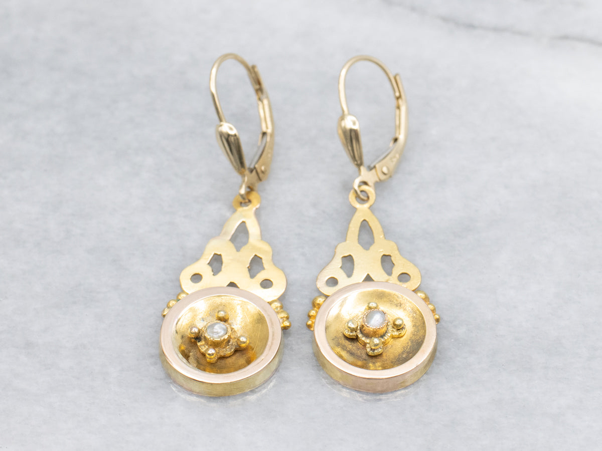 Antique Seed Pearl and Gold Drop Earrings