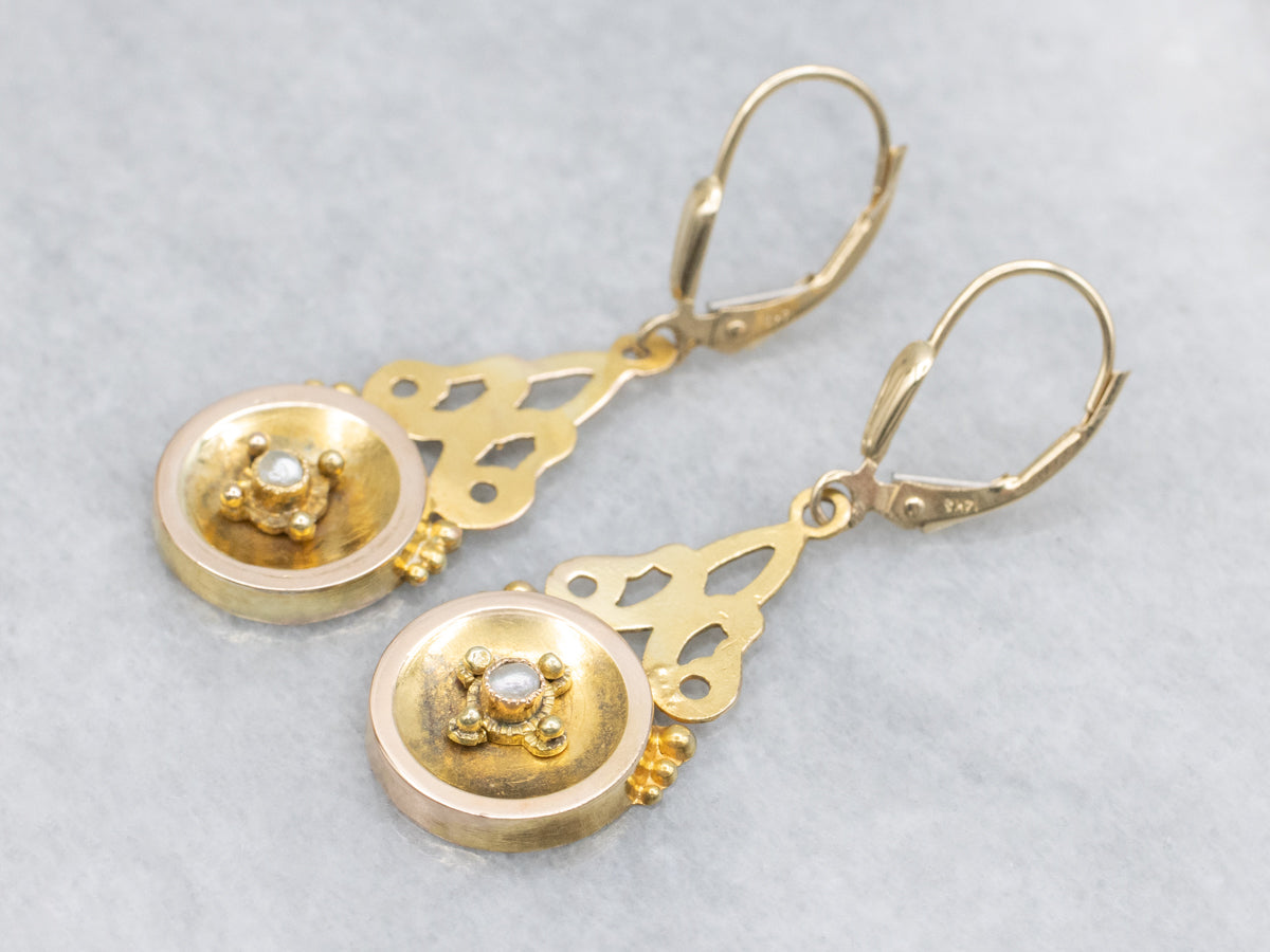 Antique Seed Pearl and Gold Drop Earrings