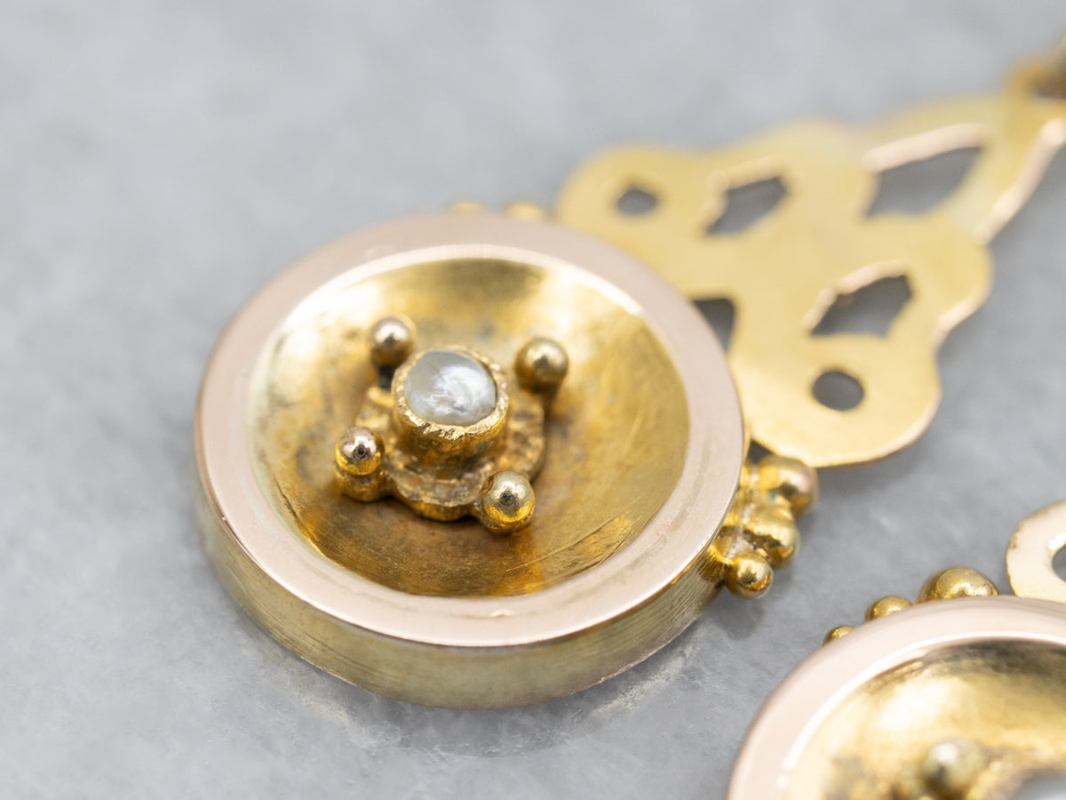 Antique Seed Pearl and Gold Drop Earrings
