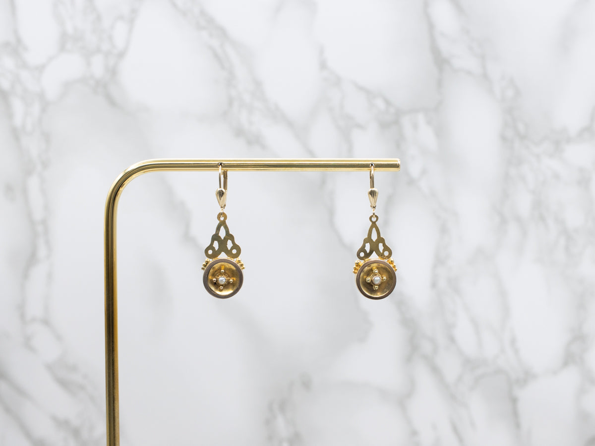Antique Seed Pearl and Gold Drop Earrings