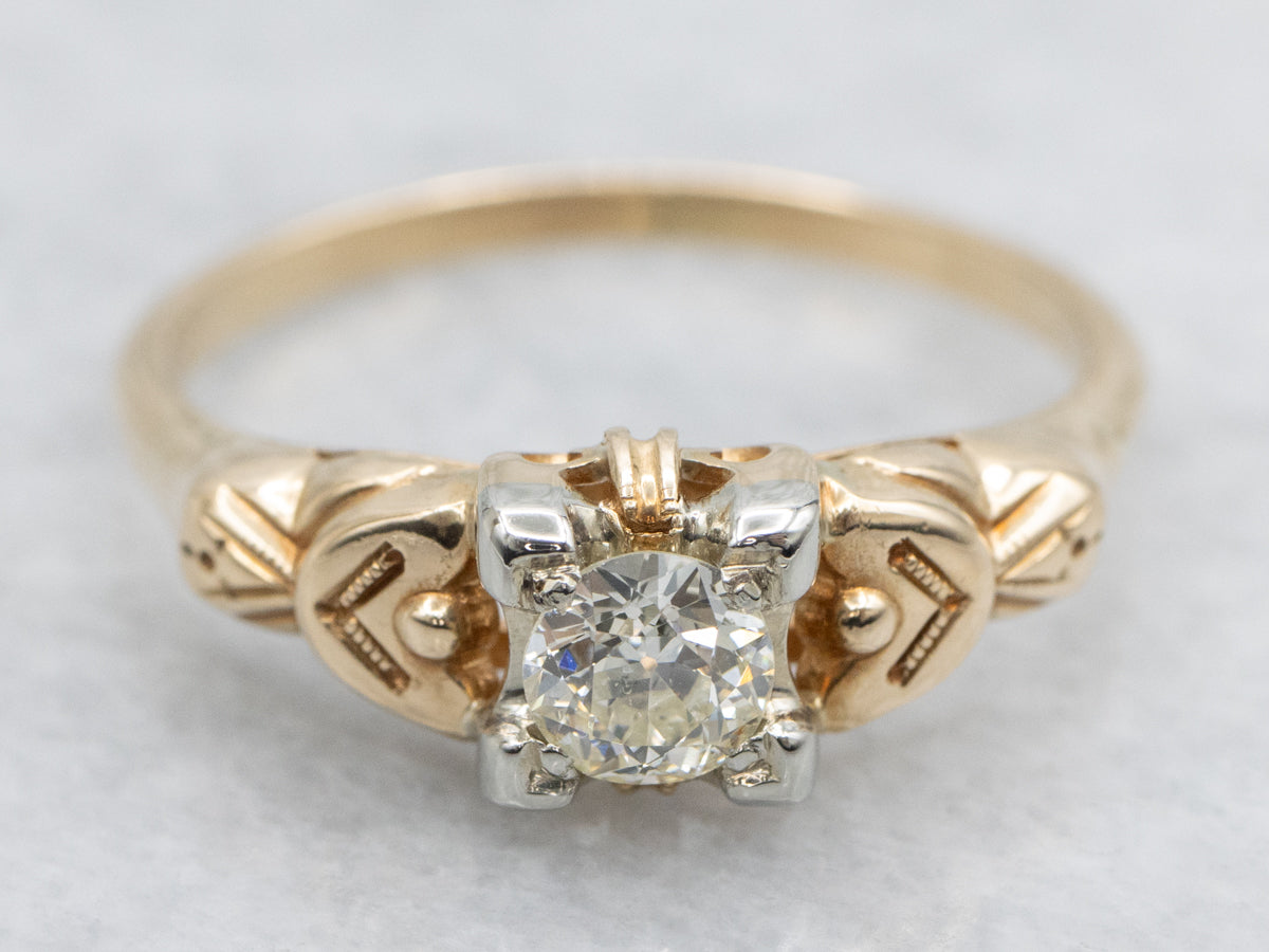 European Cut Diamond 1940s Solitaire Engagement Ring