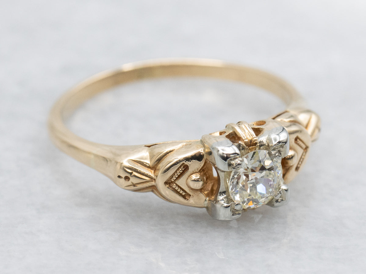 European Cut Diamond 1940s Solitaire Engagement Ring