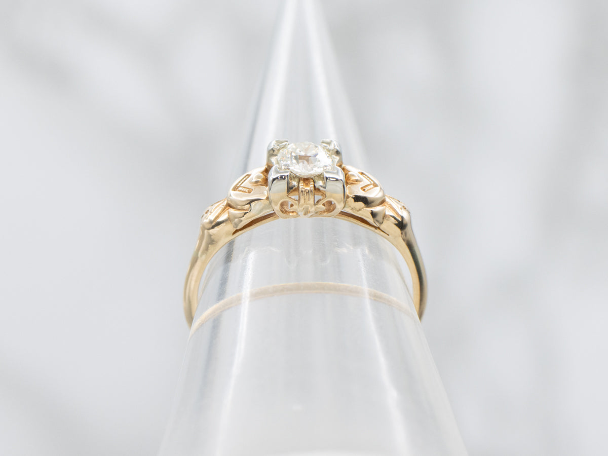 European Cut Diamond 1940s Solitaire Engagement Ring