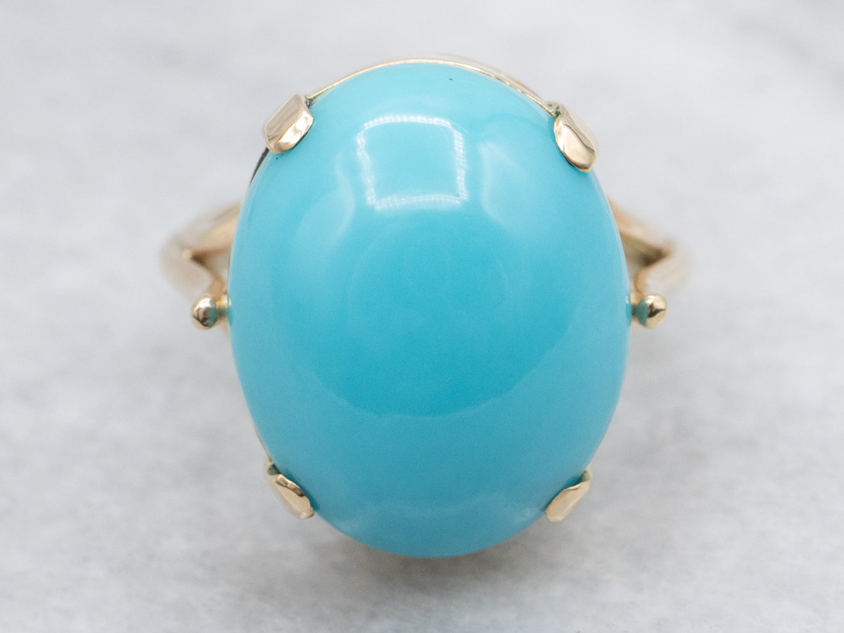 Oval-Cut Turquoise Yellow Gold Cabochon Ring