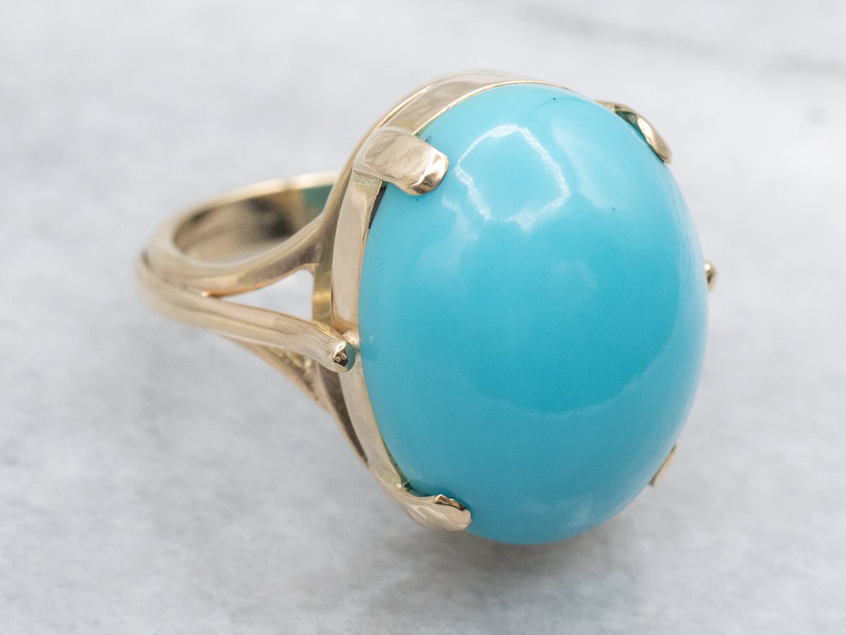 Oval-Cut Turquoise Yellow Gold Cabochon Ring