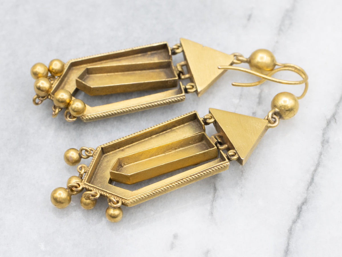 Antique Bloomed Gold Floral Drop Earrings, Etruscan Revival