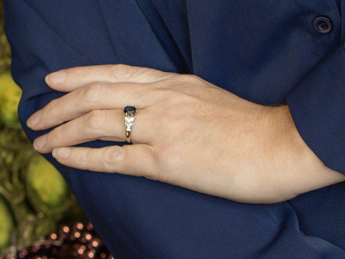 Modern Blue-Green Sapphire and Diamond Engagement Ring in 18-Karat White Gold