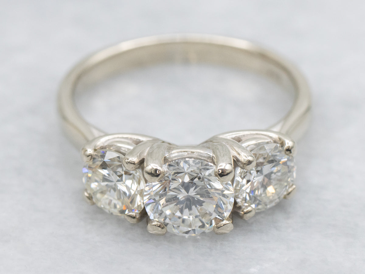 14K White Gold Three Stone Diamond Engagement Ring, 1.00 Carat