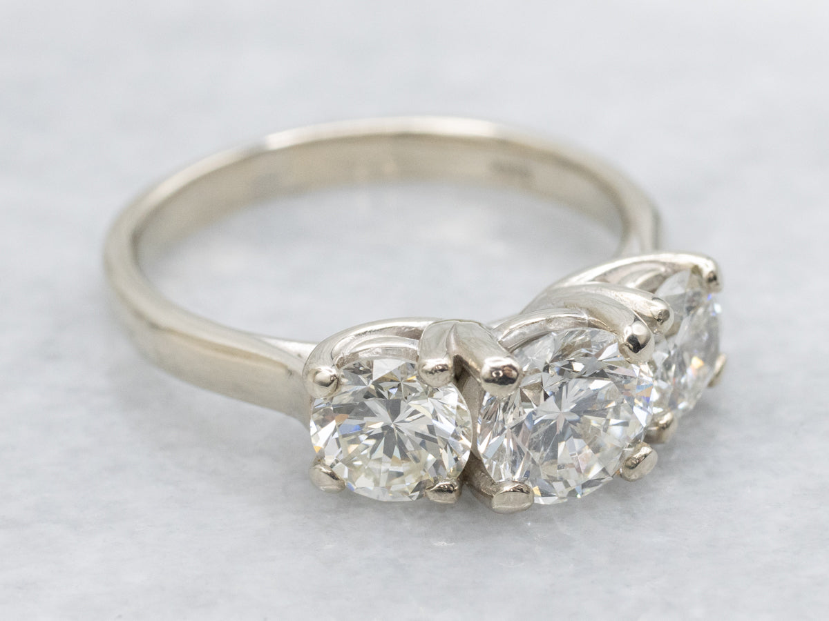 14K White Gold Three Stone Diamond Engagement Ring, 1.00 Carat
