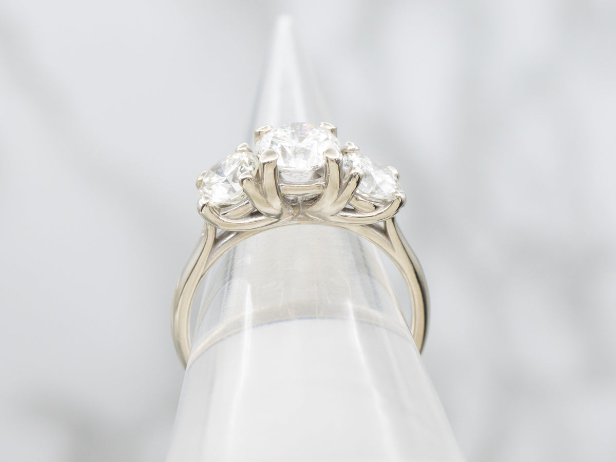 14K White Gold Three Stone Diamond Engagement Ring, 1.00 Carat