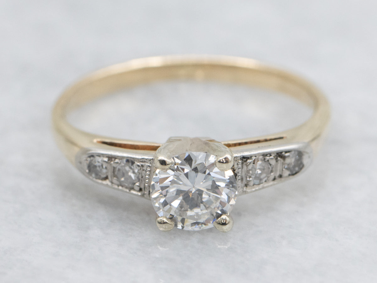Retro 14K Two Tone Diamond Engagement Ring