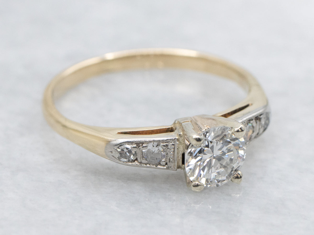 Retro 14K Two Tone Diamond Engagement Ring