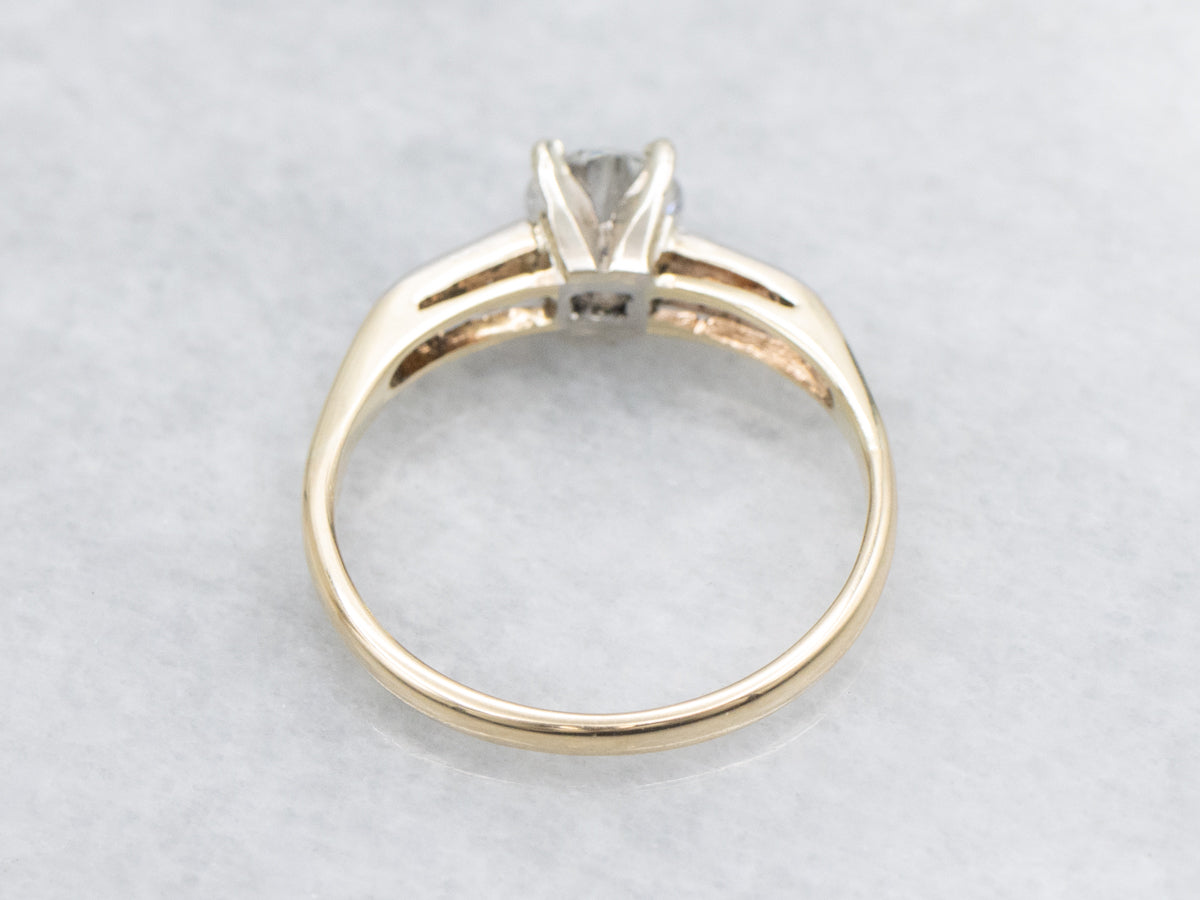 Retro 14K Two Tone Diamond Engagement Ring