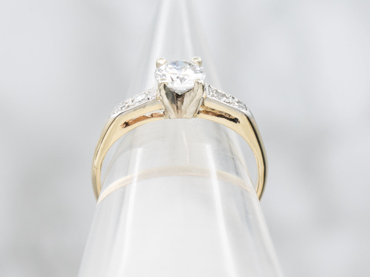 Retro 14K Two Tone Diamond Engagement Ring