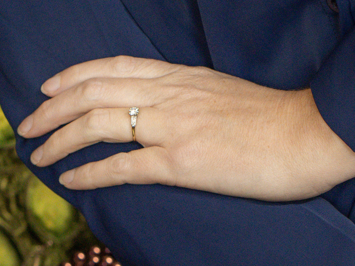 Retro 14K Two Tone Diamond Engagement Ring