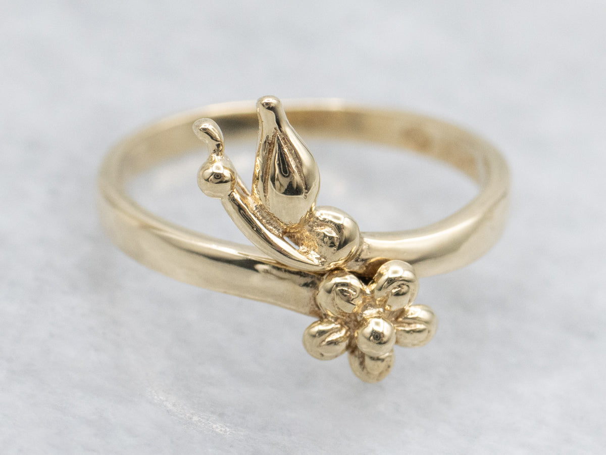 Yellow Gold Flower Blossom Bypass Ring