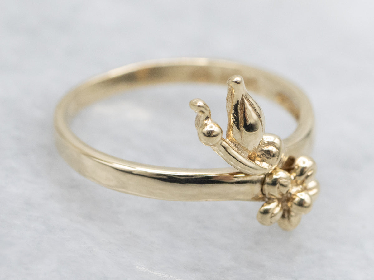 Yellow Gold Flower Blossom Bypass Ring