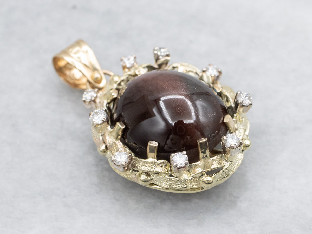 Rare Cat's Eye Scapolite and Diamond Halo Pendant