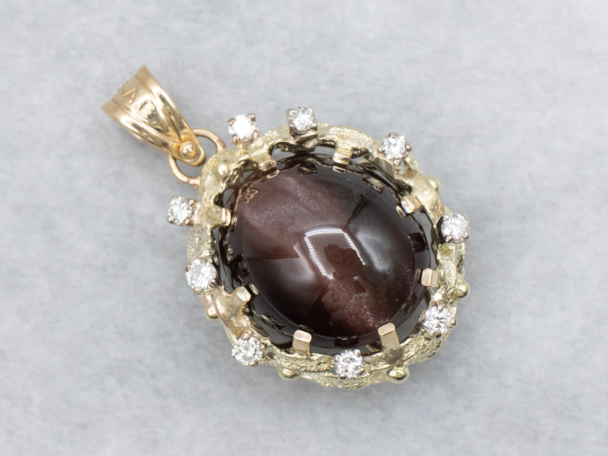 Rare Cat's Eye Scapolite and Diamond Halo Pendant