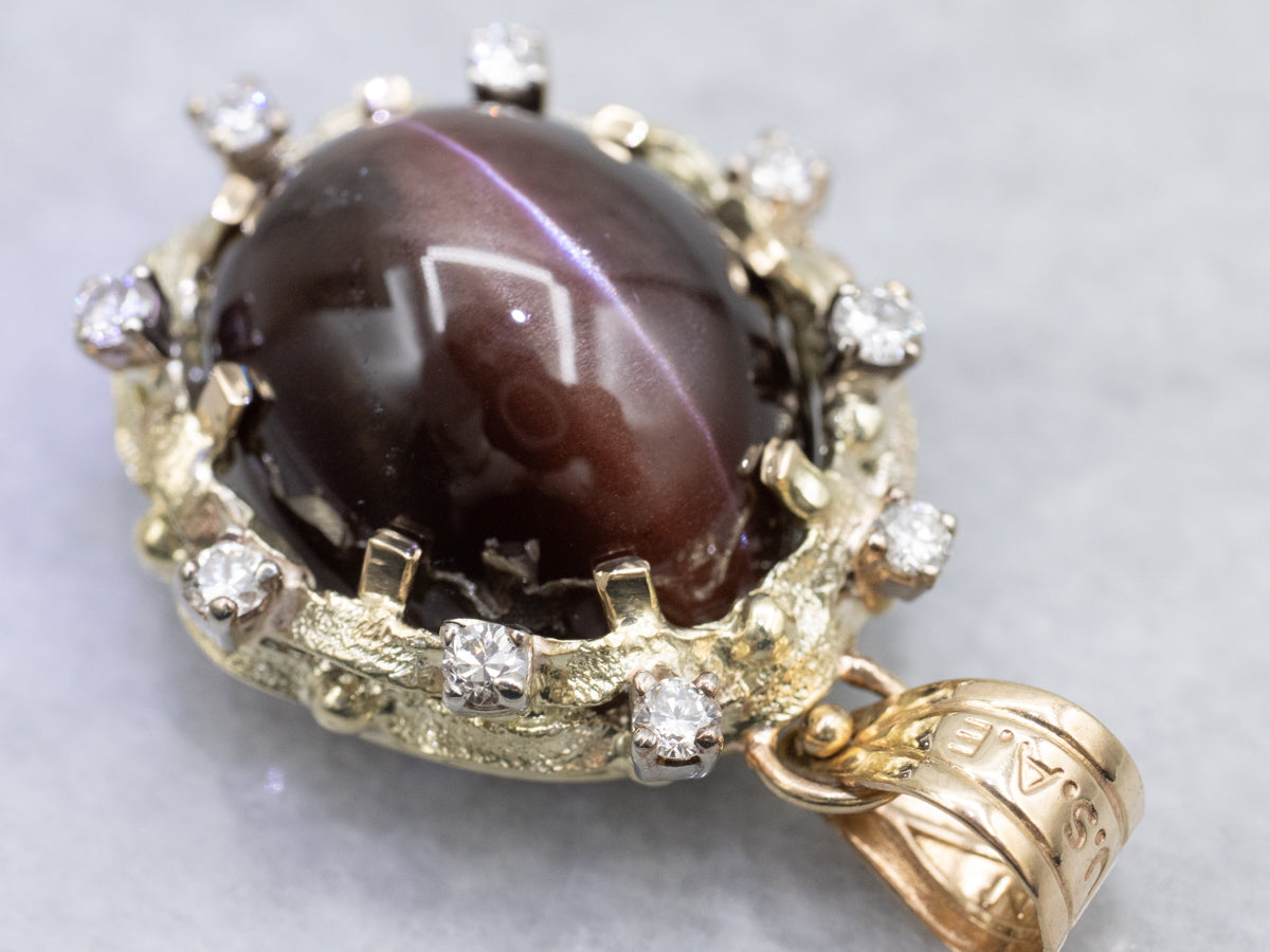 Rare Cat's Eye Scapolite and Diamond Halo Pendant