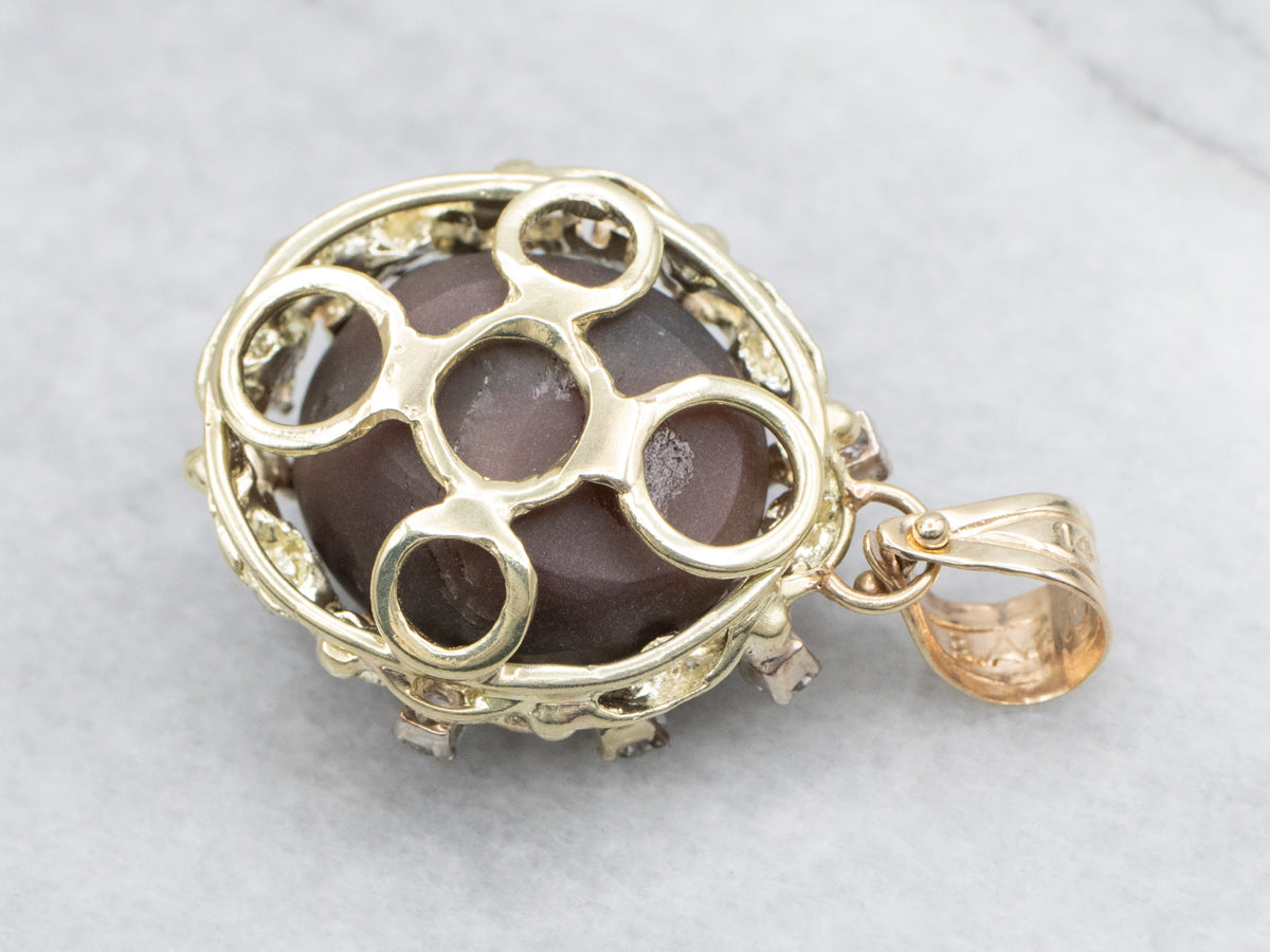 Rare Cat's Eye Scapolite and Diamond Halo Pendant