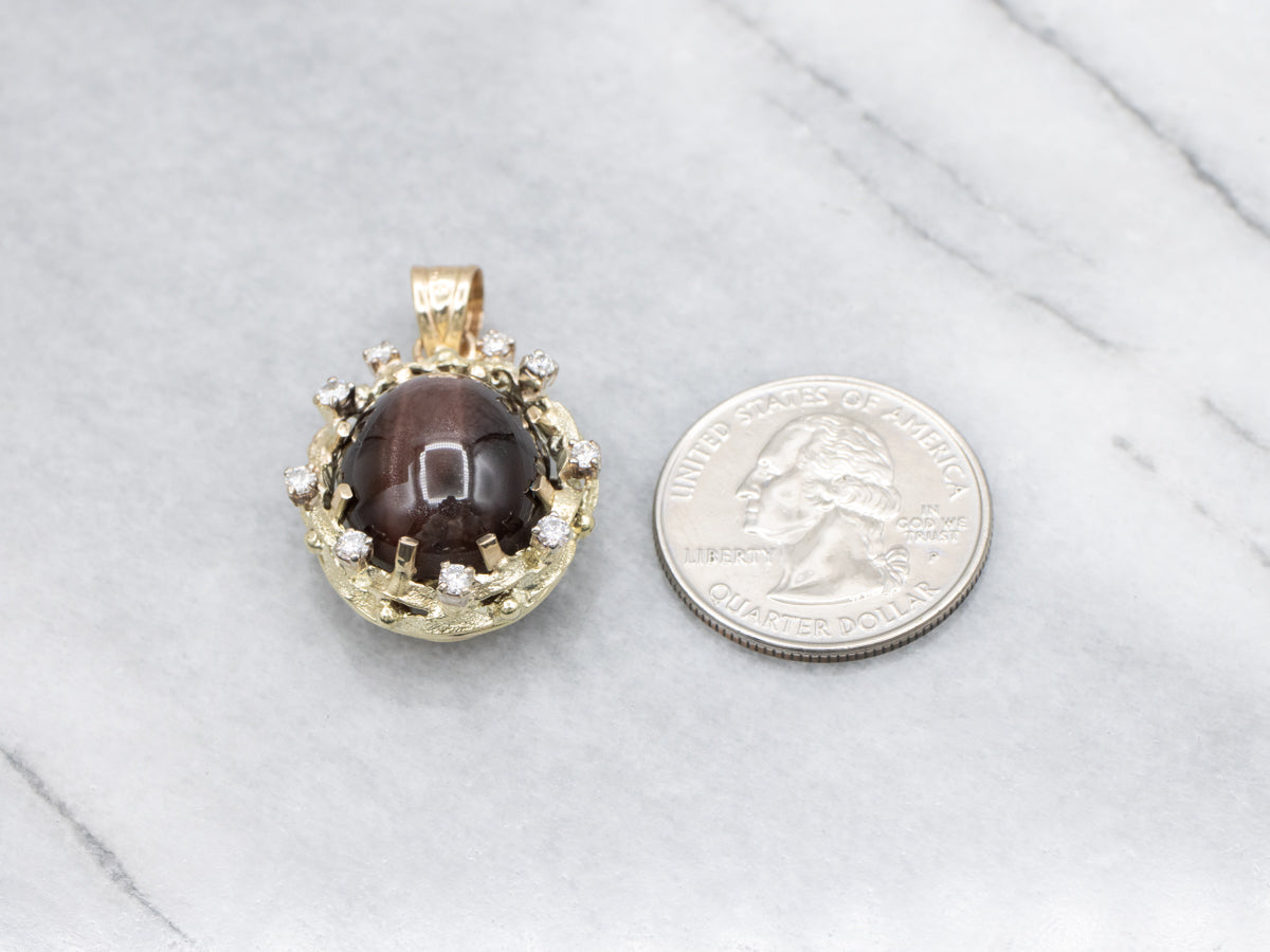 Rare Cat's Eye Scapolite and Diamond Halo Pendant