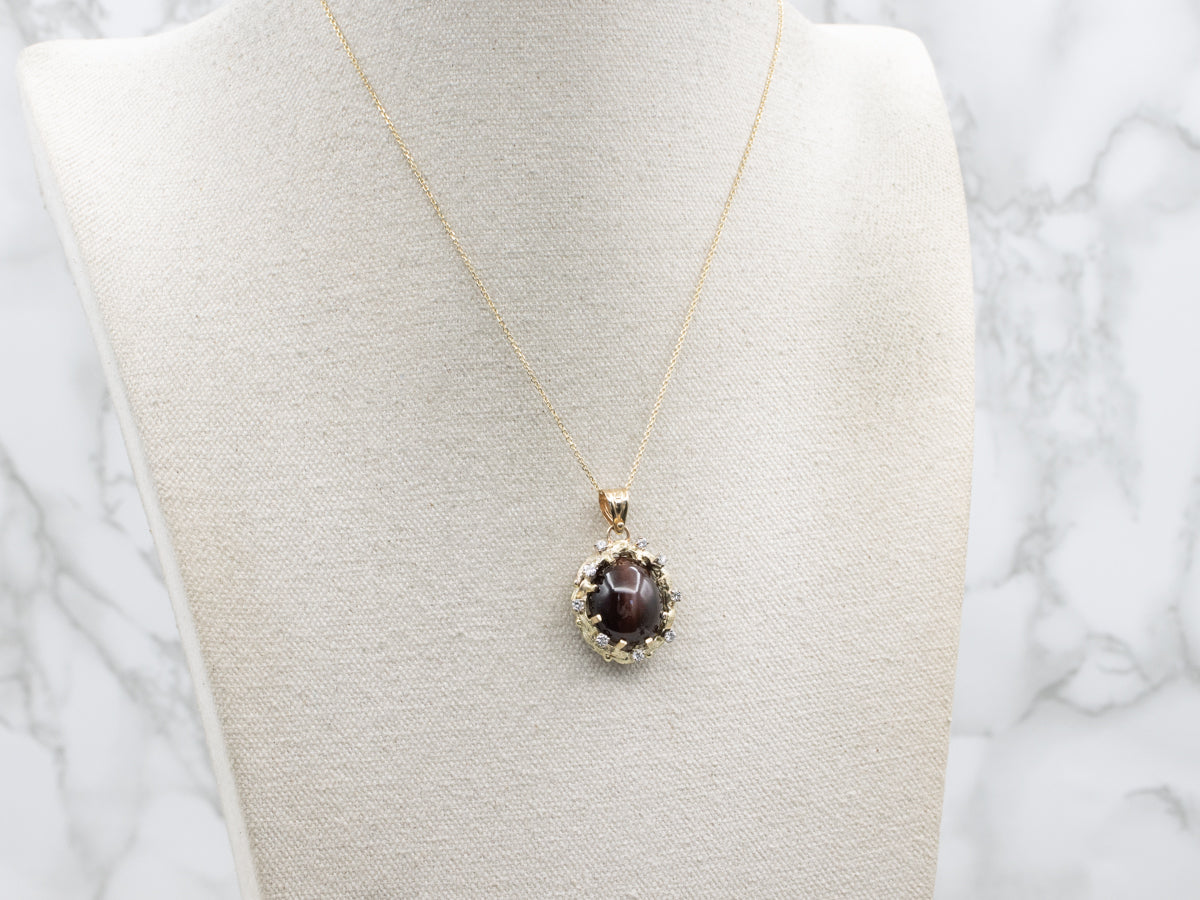 Rare Cat's Eye Scapolite and Diamond Halo Pendant