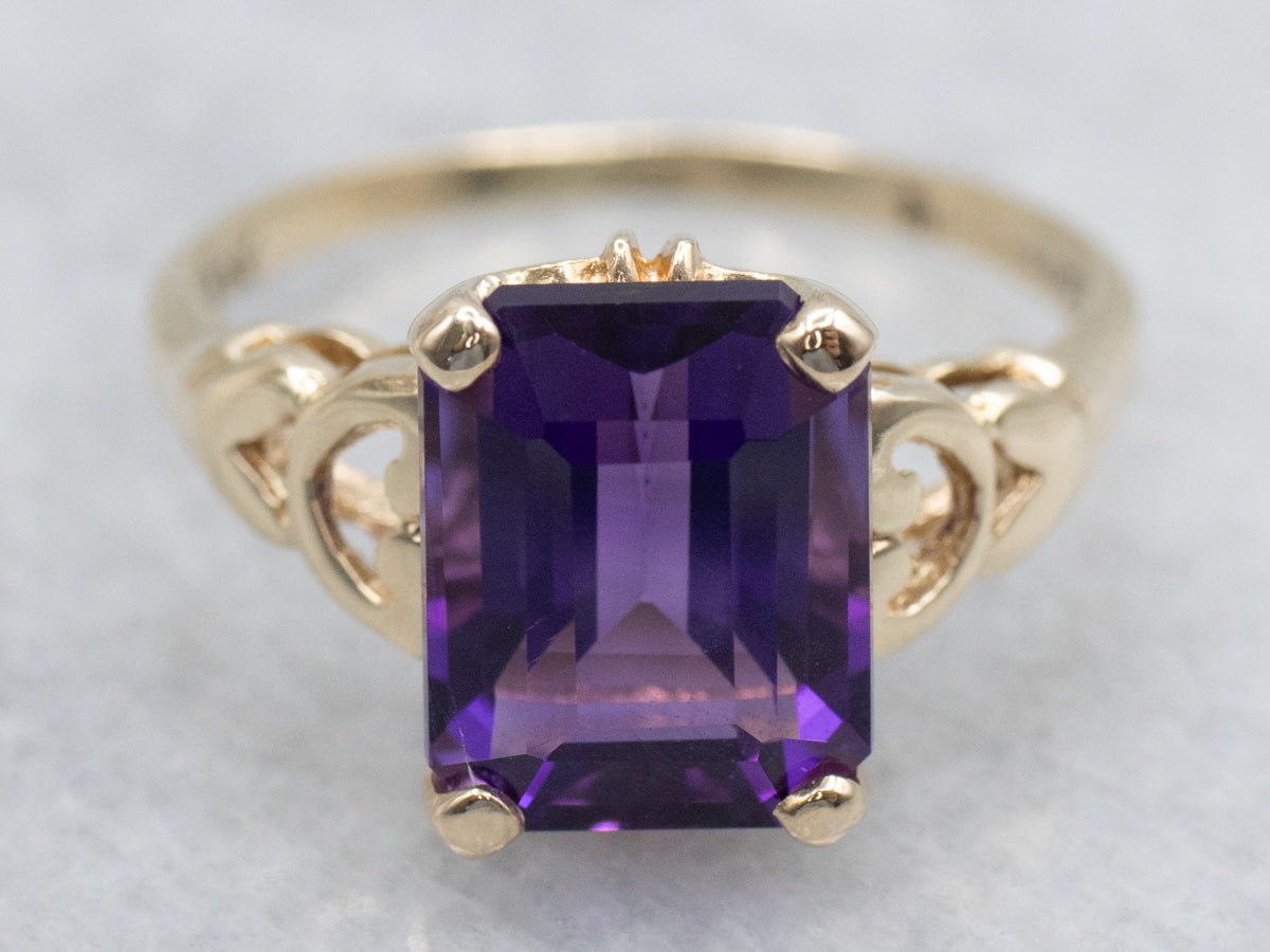 Amethyst Yellow Gold Solitaire Ring