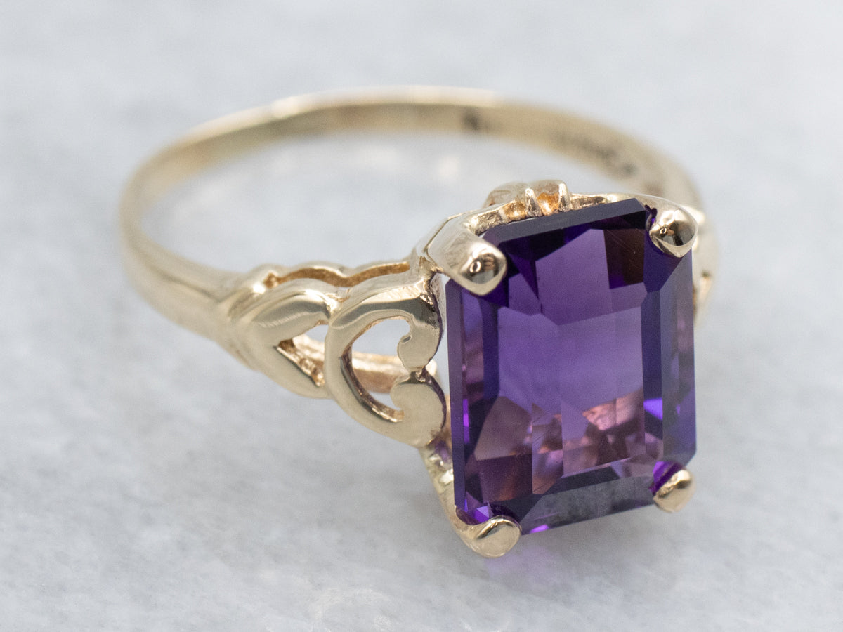 Amethyst Yellow Gold Solitaire Ring