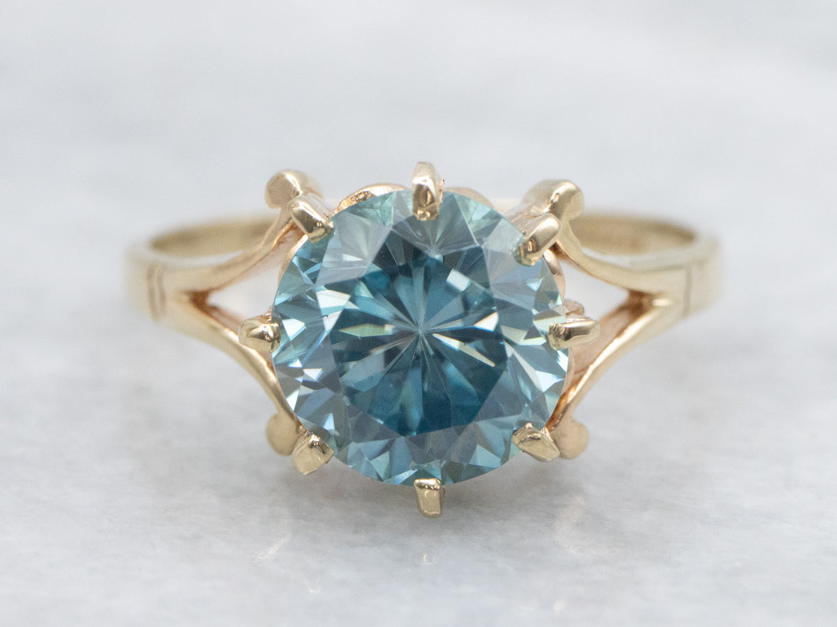 Vintage Gold Blue Zircon Gold Solitaire Ring